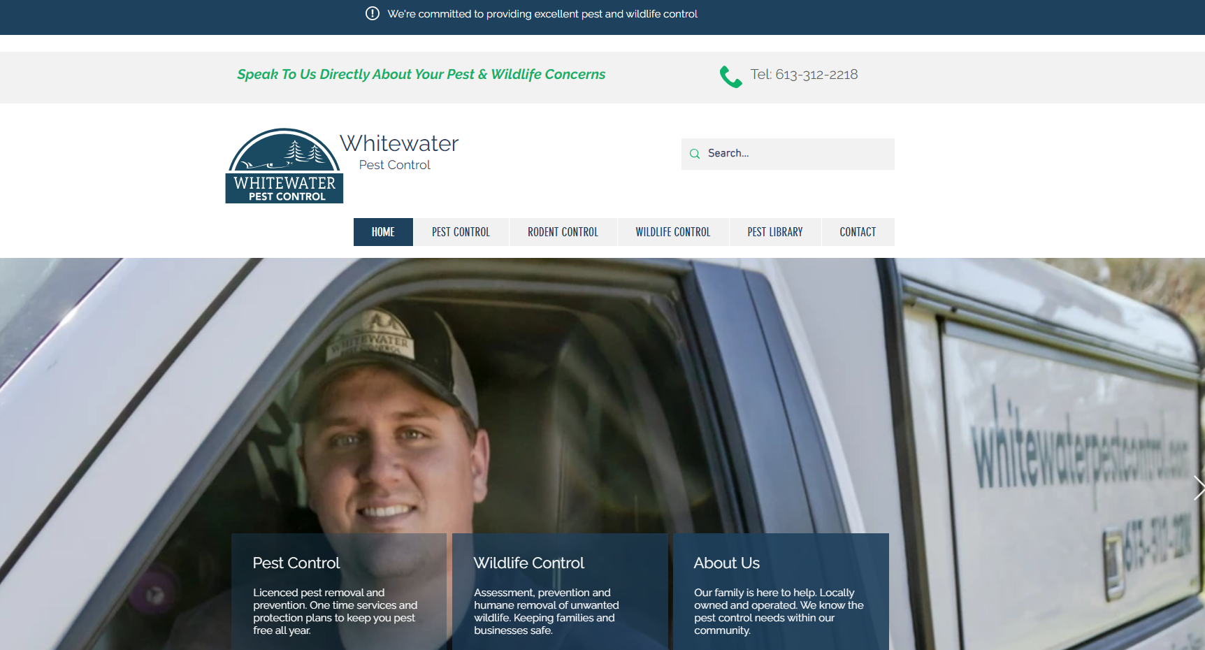 White Water Pest Control Website Screenshot